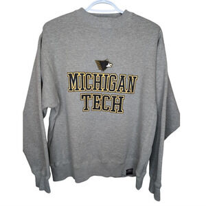 J. America Mega Crew Michigan Tech Logo Grey Crew Neck Medium Unisex
